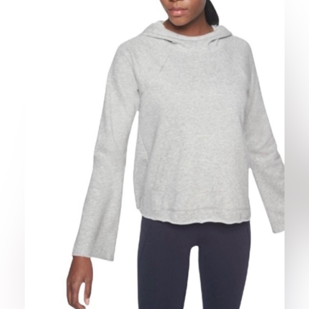Athleta Womens French Terry Pique Athletic Hoodie Light Grey Sz XS Workout Gym